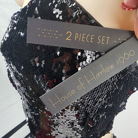 House of Harlow 1960 Women’s XS Black Sequin 2 Pc Halter Crop Top Pants Set New - Picture 8 of 14